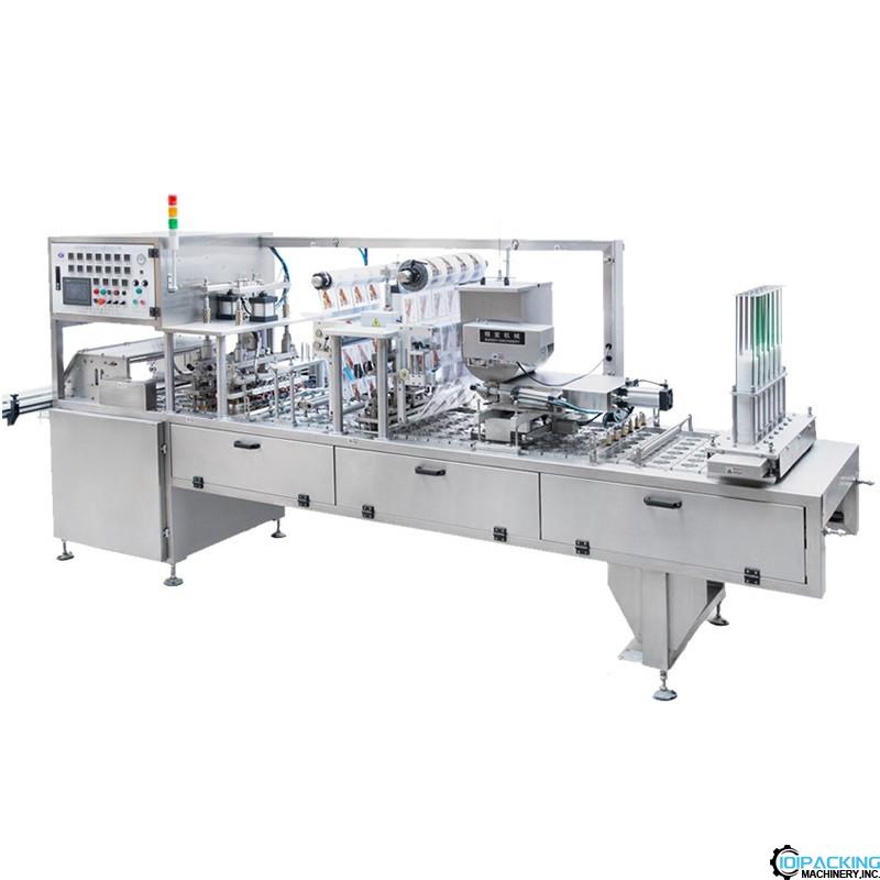 Automatic linear type 6 lanes cup filling sealing machine cup pod tray filling sealing line