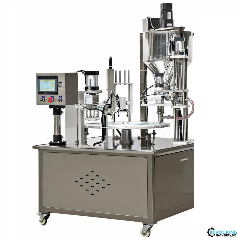 Automatic rotary honey spoon pod 3 heads filling sealing machine