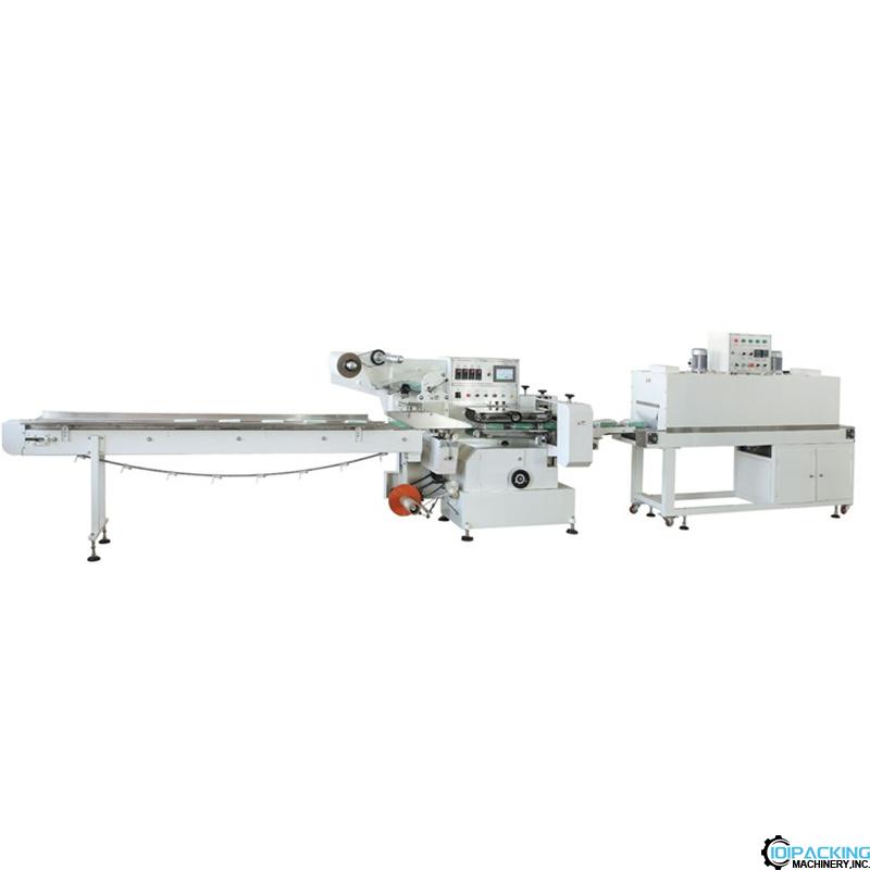 Automatic POF film flow wrapping shrinking sealing machine