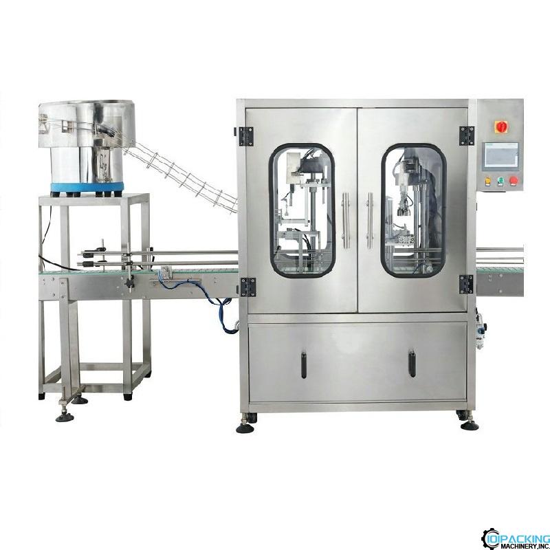 Automatic double heads tracking continuous bucket bottle capping machine