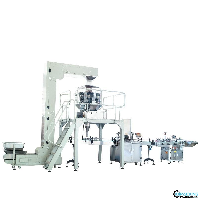 Automatic snack food can jar weighing filling sealing labeling machine