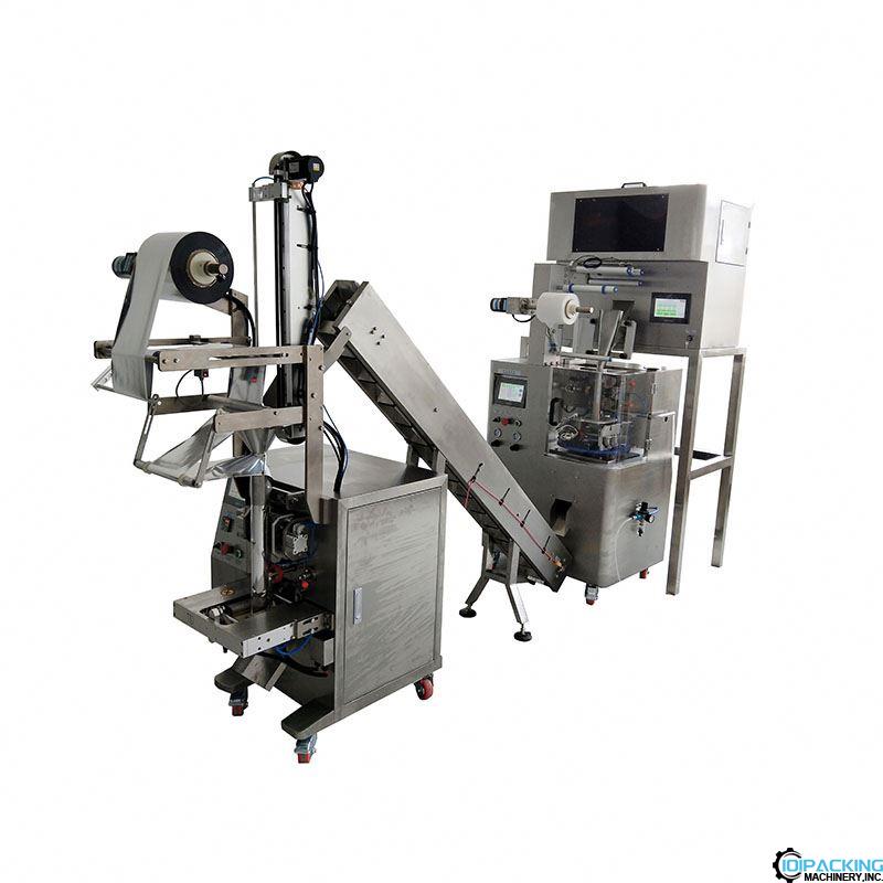 Automatic pryamid tea bag packaging machine with bag packing machine via feeder conveyor