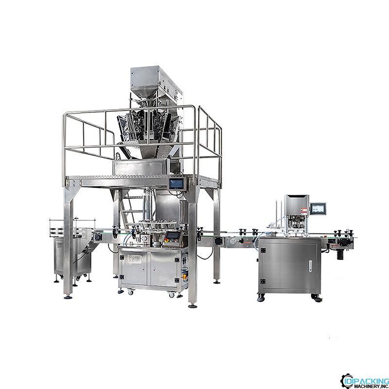 Automatic food granule multi weighing heads can tin filling sealing line