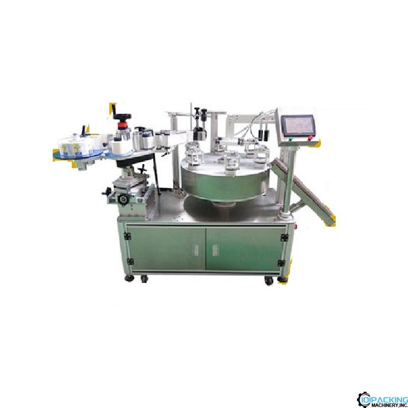 Semi automatic rotary turntable twin tube syringe labeling machine