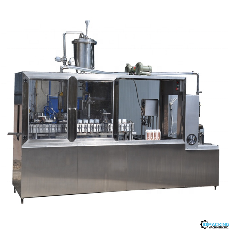 Semi automatic carton brick milk box feeding filling sealing capping machine