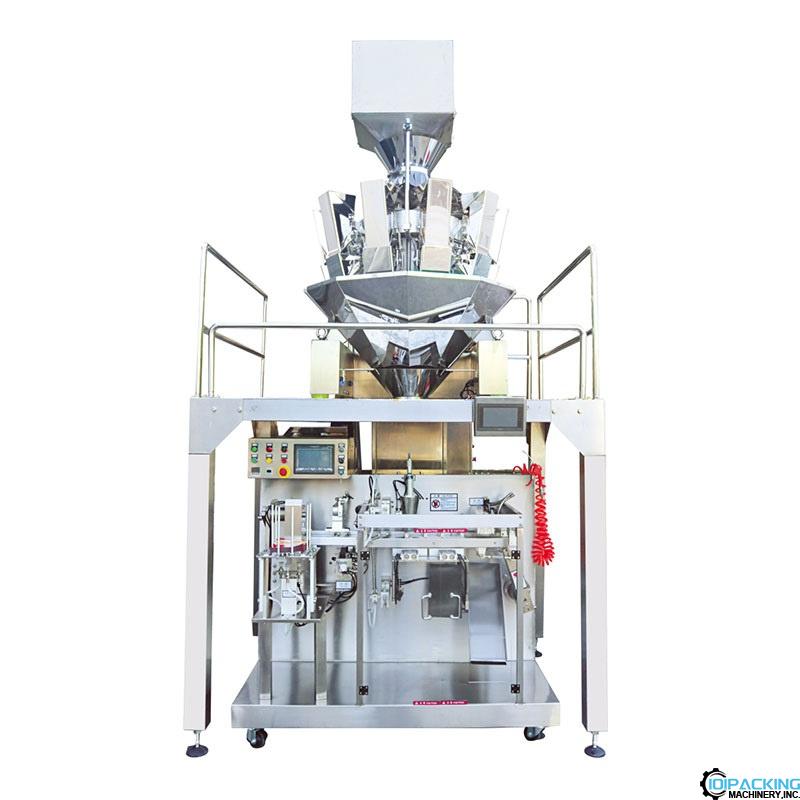 Automatic horizontal premade bag pouch feeding weighing heads filling sealing machine