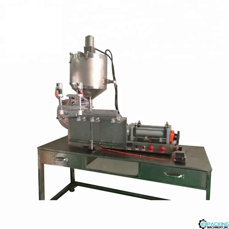 Semi automatic 2 nozzles heating mixing hopper type filling machine